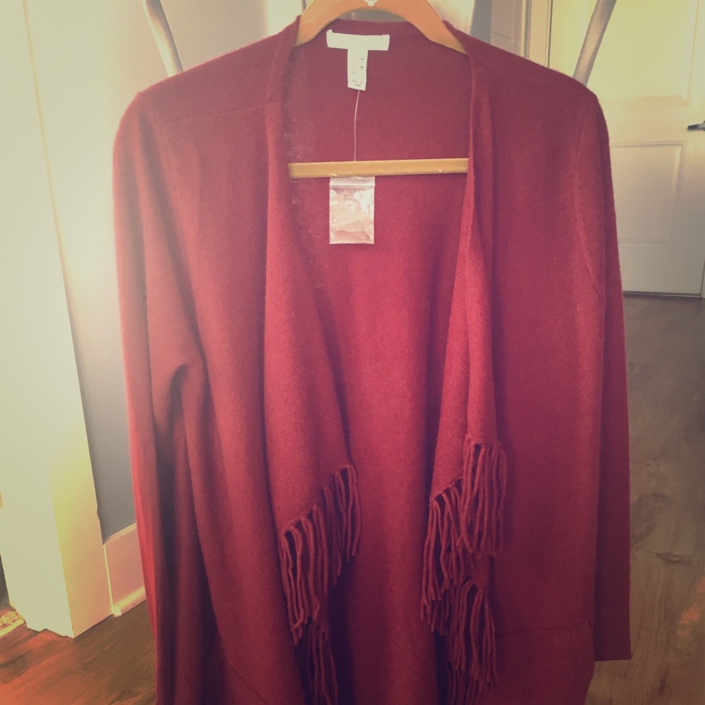 Cashmere Open Front Fringe Cardigan